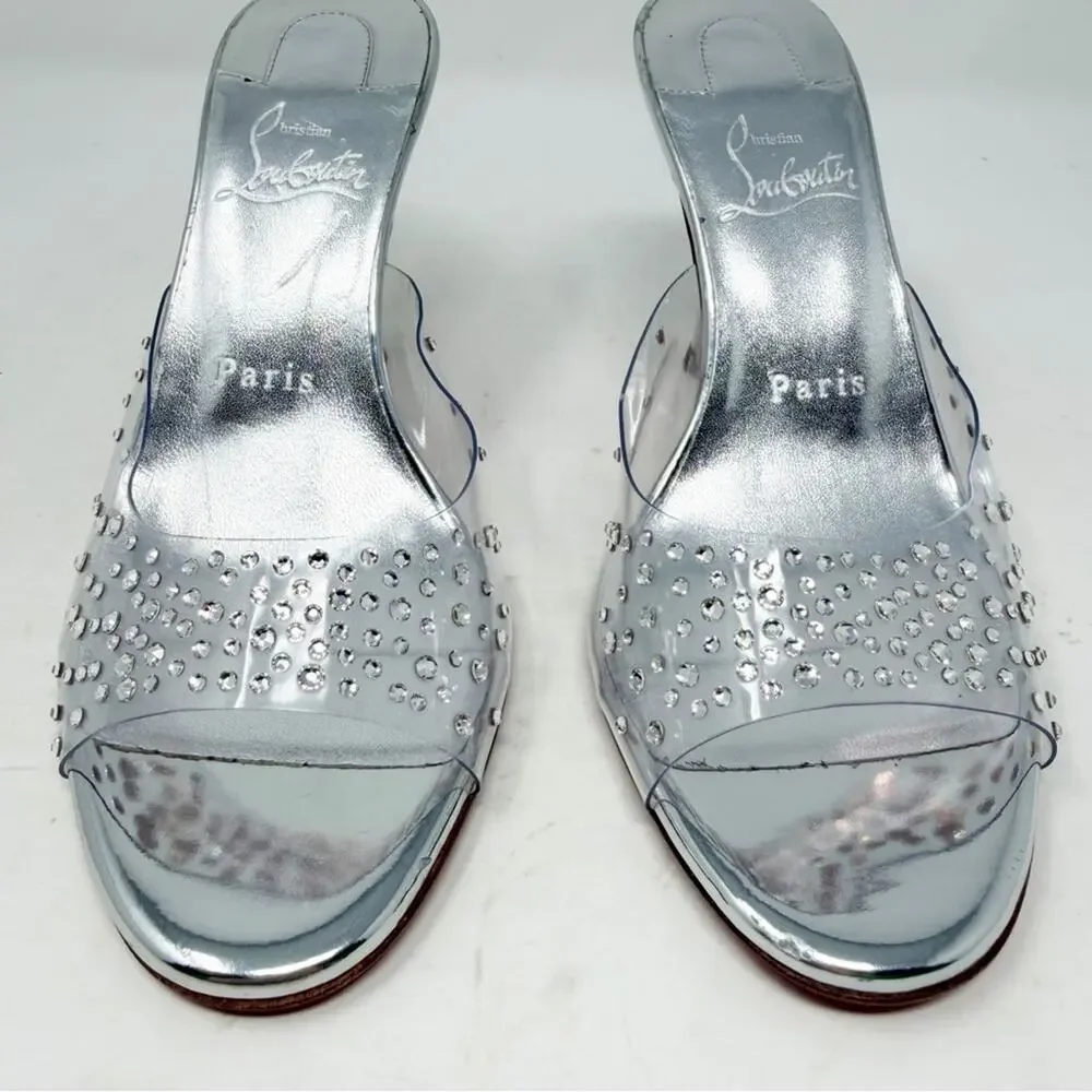 Christian Louboutin Degramule Strass PVC Mule Sandal Heels Womens Size EU 37